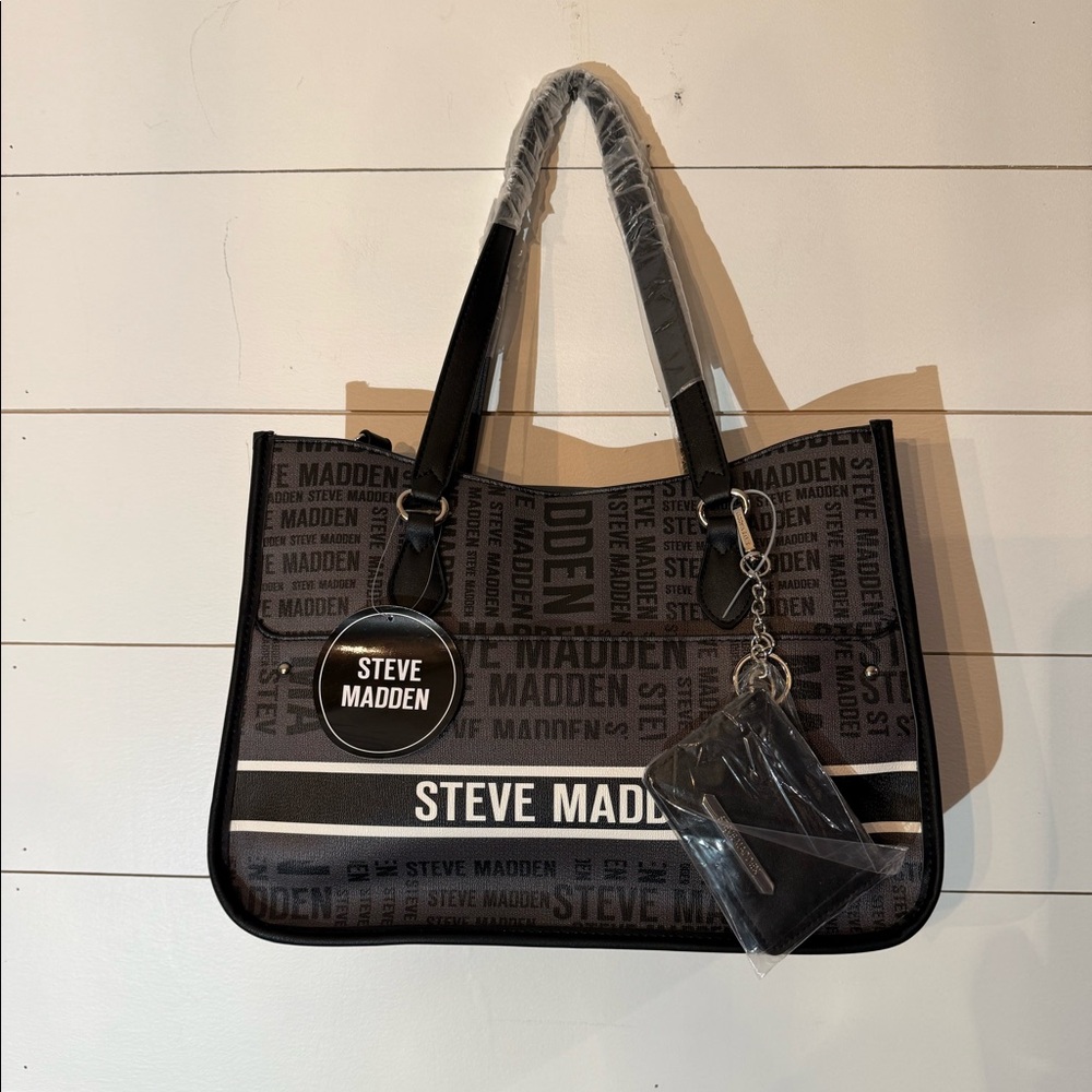 Steve Madden Blivia Black Logo Tote Bag